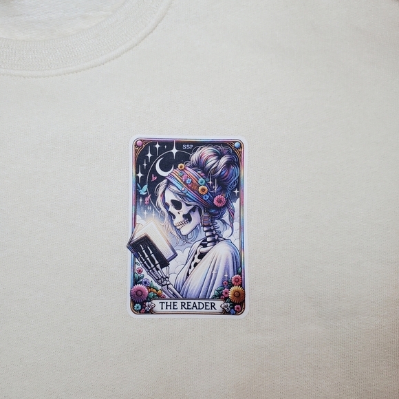 NWOT Funny The Reader Tarot Cream Jerzees Sweatshirt Sz M - Picture 4 of 11